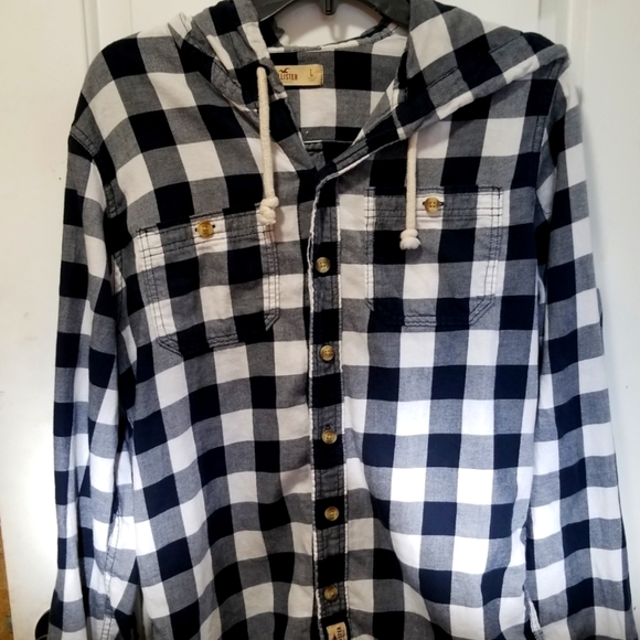 Hollister - Flannel hoodie, Size - L(M) - white with black/grey pattern - Picture 1 of 10